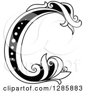 Clipart Of A Black And White Vintage Floral Capital Letter C Royalty Free Vector Illustration