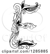 Clipart Of A Black And White Vintage Floral Capital Letter E Royalty Free Vector Illustration