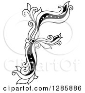 Clipart Of A Black And White Vintage Floral Capital Letter F Royalty Free Vector Illustration