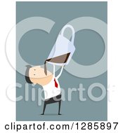 Poster, Art Print Of Businessman Chugging Coffee From A Giant Cup Over Blue