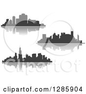 Poster, Art Print Of Dark Gray Silhouetted City Skylines And Reflections
