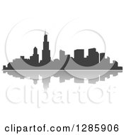 Clipart Of A Dark Gray Silhouetted City Skyline And Reflection 2 Royalty Free Vector Illustration