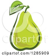 Poster, Art Print Of Green Pear With A Leaf