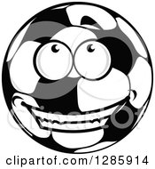 Poster, Art Print Of Happy Grayscale Soccer Ball Character Smiling And Looking Up