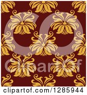 Clipart Of A Seamless Pattern Background Of Yellow Floral On Maroon Royalty Free Vector Illustration