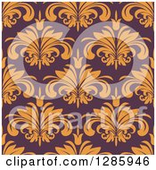 Clipart Of A Seamless Pattern Background Of Orange Floral On Purple Royalty Free Vector Illustration