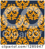 Clipart Of A Seamless Pattern Background Of Orange Floral On Navy Blue Royalty Free Vector Illustration