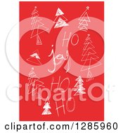 Poster, Art Print Of White Sketched Joy And Ho Ho Ho Text With Christmas Trees On Red