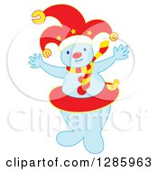 Poster, Art Print Of Welcoming Snowman Wearing A Jester Hat