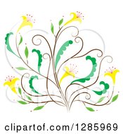 Brown And Green Floral Design Element With Yellow Flowers