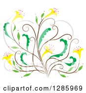 Poster, Art Print Of Brown And Green Floral Design Element With Yellow Flowers