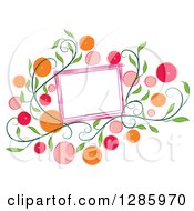 Poster, Art Print Of Blank Frame With Colorful Citrus Fruits Or Flowers And Green Vines