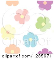 Poster, Art Print Of Seamless Background Pattern Of Colorful Pastel Flowers On White