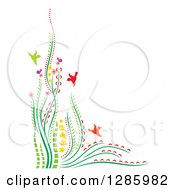 Colorful Corner Border Of Flowers Plants And Birds With Text Space