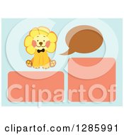 Poster, Art Print Of Baby Background Template Of A Talking Lion And Frames On Blue