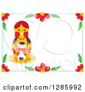 Poster, Art Print Of Nesting Doll Mother And Baby In A Border Of Flowers On White