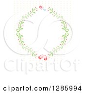 Clipart Of A Floral Frame With A Rattle And Pink Baby Girl Shoes And Dots On Off White Royalty Free Vector Illustration
