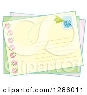 Poster, Art Print Of Postcard With A Stamp And Paper Airplane
