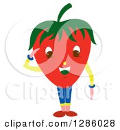 Clipart Of A Saluting Strawberry Head Character Royalty Free Vector Illustration