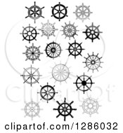 Poster, Art Print Of Black And White Ship Steering Wheel Helms 2