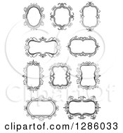 Clipart Of Black And White Ornate Floral Frames Royalty Free Vector Illustration
