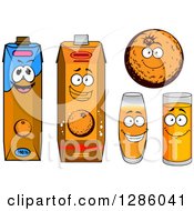 Clipart Of A Happy Orange And Juice Glasses And Cartons 2 Royalty Free Vector Illustration