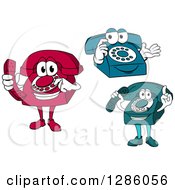 Poster, Art Print Of Red Blue And Teal Desktop Telephone Characters
