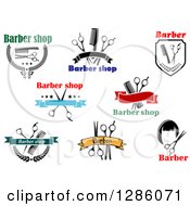 Poster, Art Print Of Barber Shop Designs With Combs Scissors And Hair