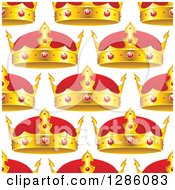 Seamless Pattern Background Of Gold And Ruby Crowns On White