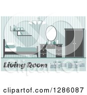Poster, Art Print Of Bluish Gren Toned Bedroom Interior With Sample Text