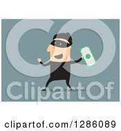 Poster, Art Print Of White Male Robber Holding Up Cash On A Blue Background