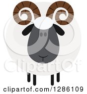 Poster, Art Print Of Modern Flat Design Round Fluffy Black Ram Sheep