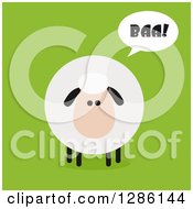 Poster, Art Print Of Modern Flat Design Round Fluffy Sheep Saying Baa On Green