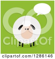 Poster, Art Print Of Modern Flat Design Round Fluffy Sheep Talking On Green