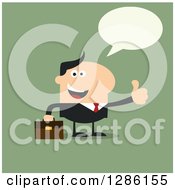 Poster, Art Print Of Modern Flat Design Of A Talking Happy White Businessman Holding A Thumb Up Over Green