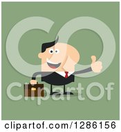 Poster, Art Print Of Modern Flat Design Of A Happy White Businessman Holding A Thumb Up Over Green