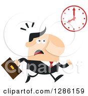 Poster, Art Print Of Modern Flat Design Of A White Businessman Running Late And Glancing At A Clock