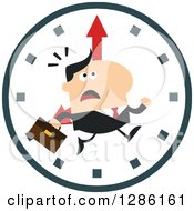 Poster, Art Print Of Modern Flat Design Of A White Businessman Running Late Over A Clock