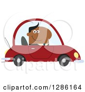 Poster, Art Print Of Modern Flat Design Of A Happy Black Businessman Commuting And Driving To Work In A Red Car