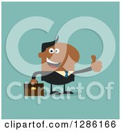 Poster, Art Print Of Modern Flat Design Of A Happy Black Businessman Holding A Thumb Up Over Blue