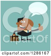 Poster, Art Print Of Modern Flat Design Of A Talking Happy Black Businessman Holding A Thumb Up Over Blue