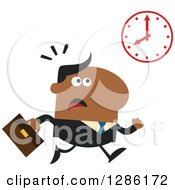 Poster, Art Print Of Modern Flat Design Of A Black Businessman Running Late And Glancing At A Clock