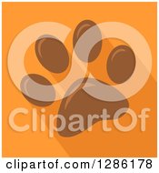 Poster, Art Print Of Modern Flat Design Of A Brown Pet Paw Print And Shadows On Orange