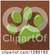 Poster, Art Print Of Modern Flat Design Of A Green Pet Paw Print And Shadows On Brown