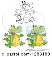 Poster, Art Print Of Cartoon Alligators Or Crocodiles Jumping