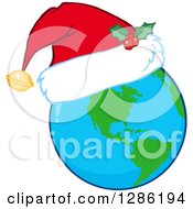 Poster, Art Print Of Earth Globe Wearing A Christmas Santa Hat