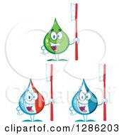 Clipart Of Toothpaste Characters With Brushes Royalty Free Vector Illustration