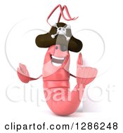Clipart Of A 3d Pink Shrimp Pirate Smiling Around A Sign Royalty Free Illustration