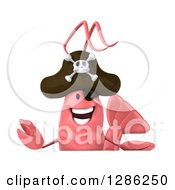 Clipart Of A 3d Pink Shrimp Pirate Smiling Over A Sign Royalty Free Illustration