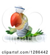Clipart Of A 3d Green Parrot Sailor Presenting To The Left Royalty Free Illustration